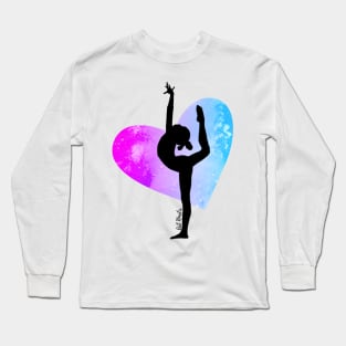 Dancer Silhouette in a Watercolor Heart Long Sleeve T-Shirt